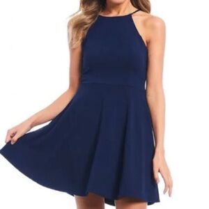 B Darlin Navy Blue Halter Lace-up Back Mini Dress 9/10